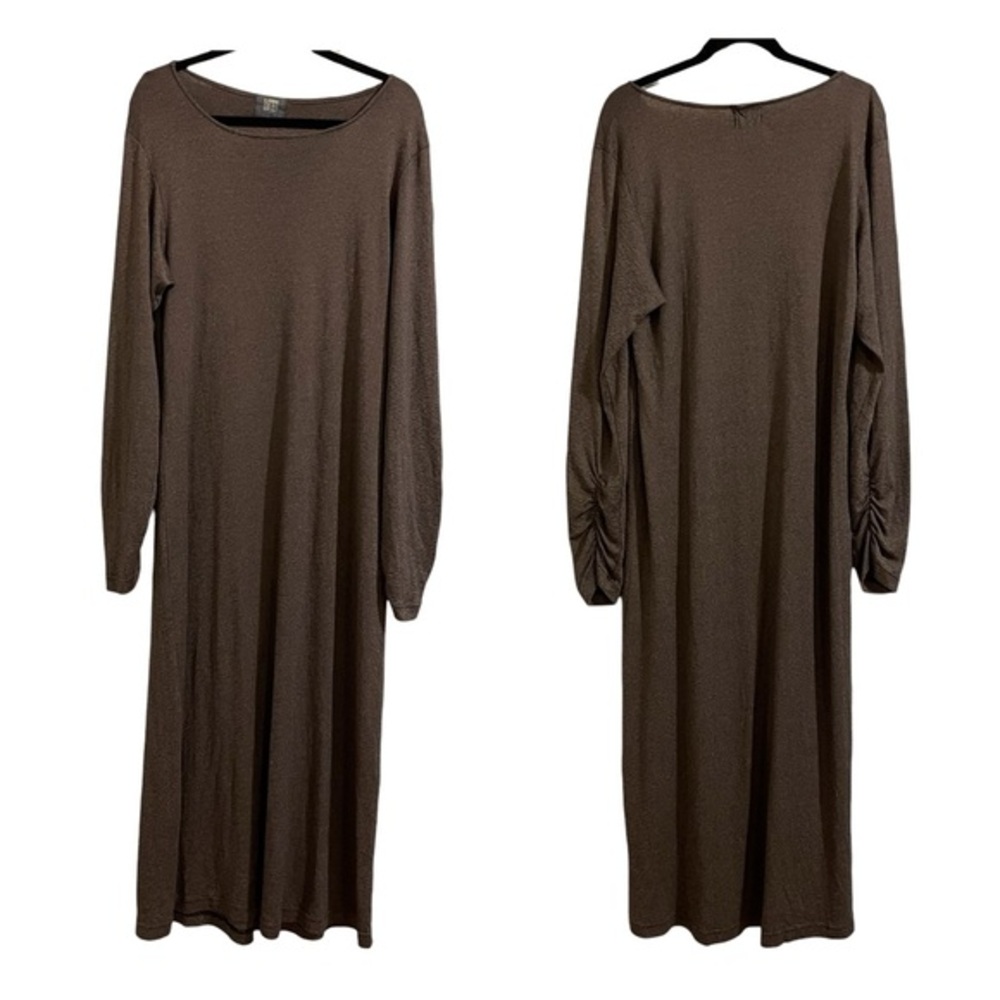 Blue Fish Brown Long Sleeve Maxi Dress Cotton Nylon Blend Lagenlook Artsy